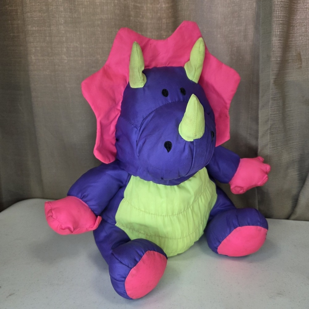Vrg Puffalump Style Purple Pink Green Triceratops Plush Dinosaur